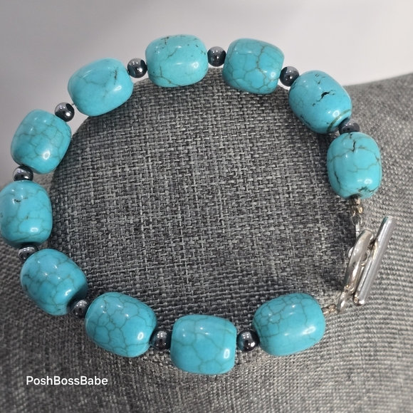 Turquoise and hematite bracelet - Picture 5 of 6